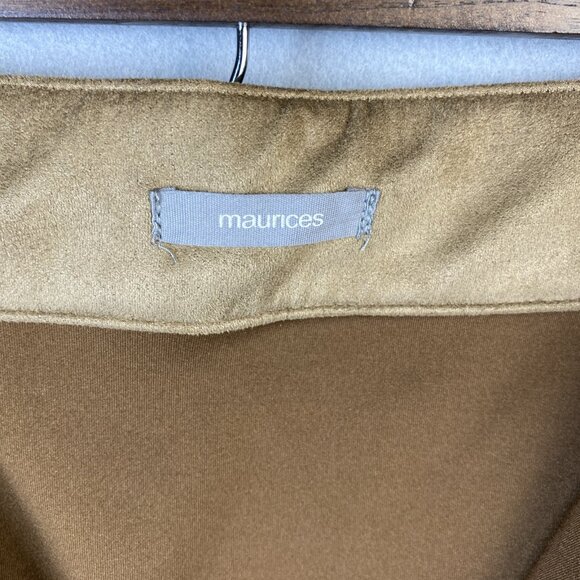 Maurices Faux Suede Zipper Front Skirt Size 14 Brown Mini Stretch Fitted Pockets - Picture 3 of 10